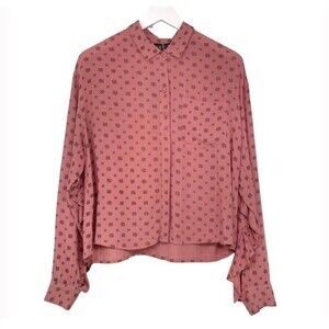 VOLCOM Stone Row Relax Ruffled Sleeve Boxy Buttoned Boho Western Country Top SM